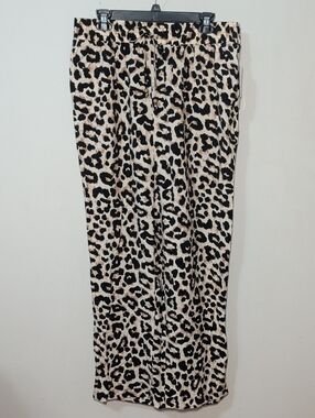 Soho Apparel Leopard Print Wide Leg Pants Cream Tan Black Flowy Women's Size L